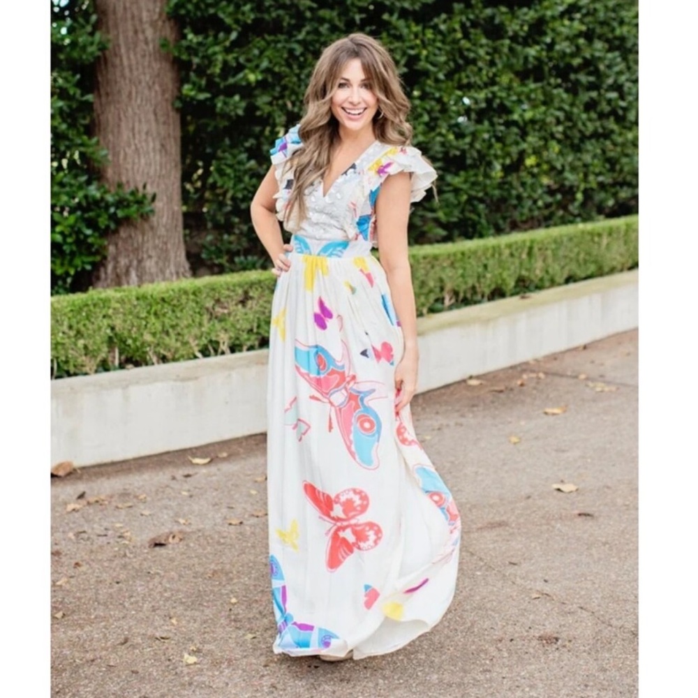 NWOT Sheridan French Stacey Maxi Dress in White Butterflies,
